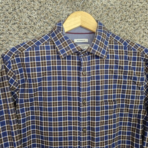 Jos A Bank Shirt Mens Medium Blue Plaid Button Up 1905 Modern Fit Casual Cotton - Picture 4 of 7